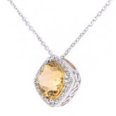 1.39ct Cushion Cut Citrine and Diamond Pave Pendant in 9ct White Gold